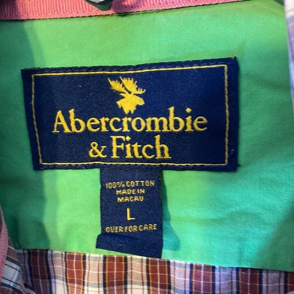 Abercrombie & Fitch Mens L Plaid Button Down Shirt Pink Moose - Picture 7 of 8